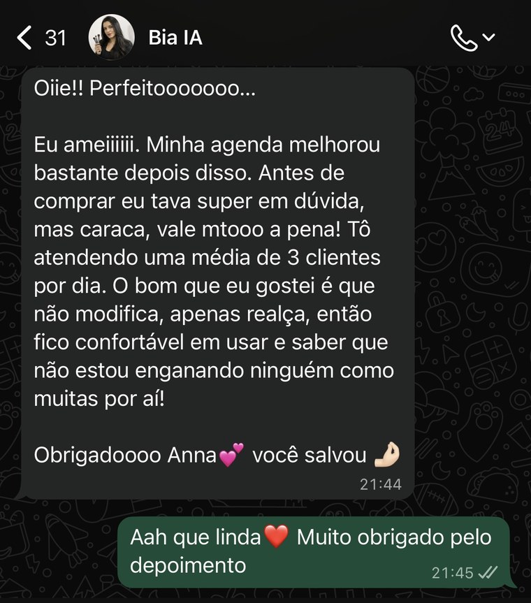 Depoimento da Bia no WhatsApp