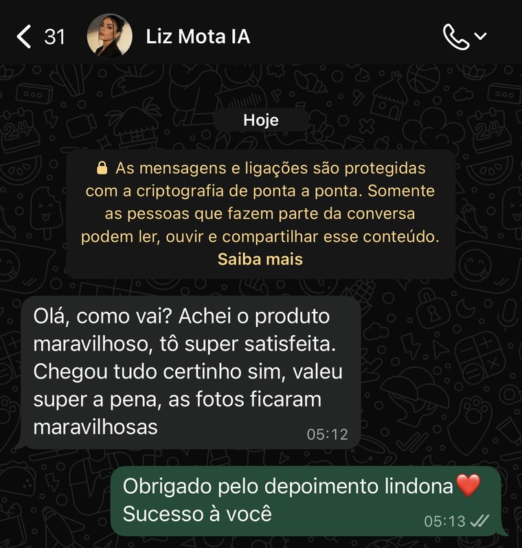 Depoimento da Liz no WhatsApp